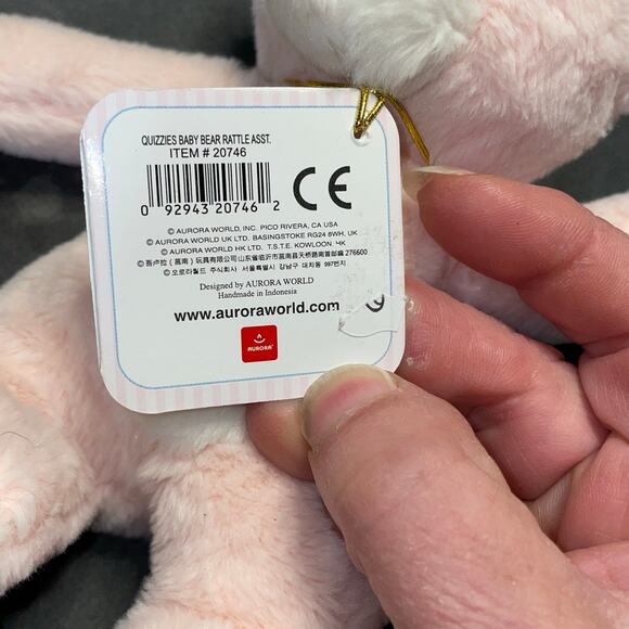 Aurora Baby Quizzies Plush Bear Rattle Stuffed Animal Embroidered Eyes Nose 6" - Picture 7 of 11